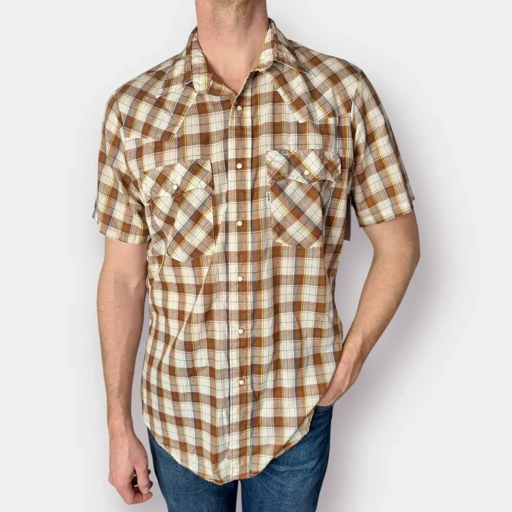 80s Levi’s Plaid Pearl Snap Size L - Picture 2 of 7